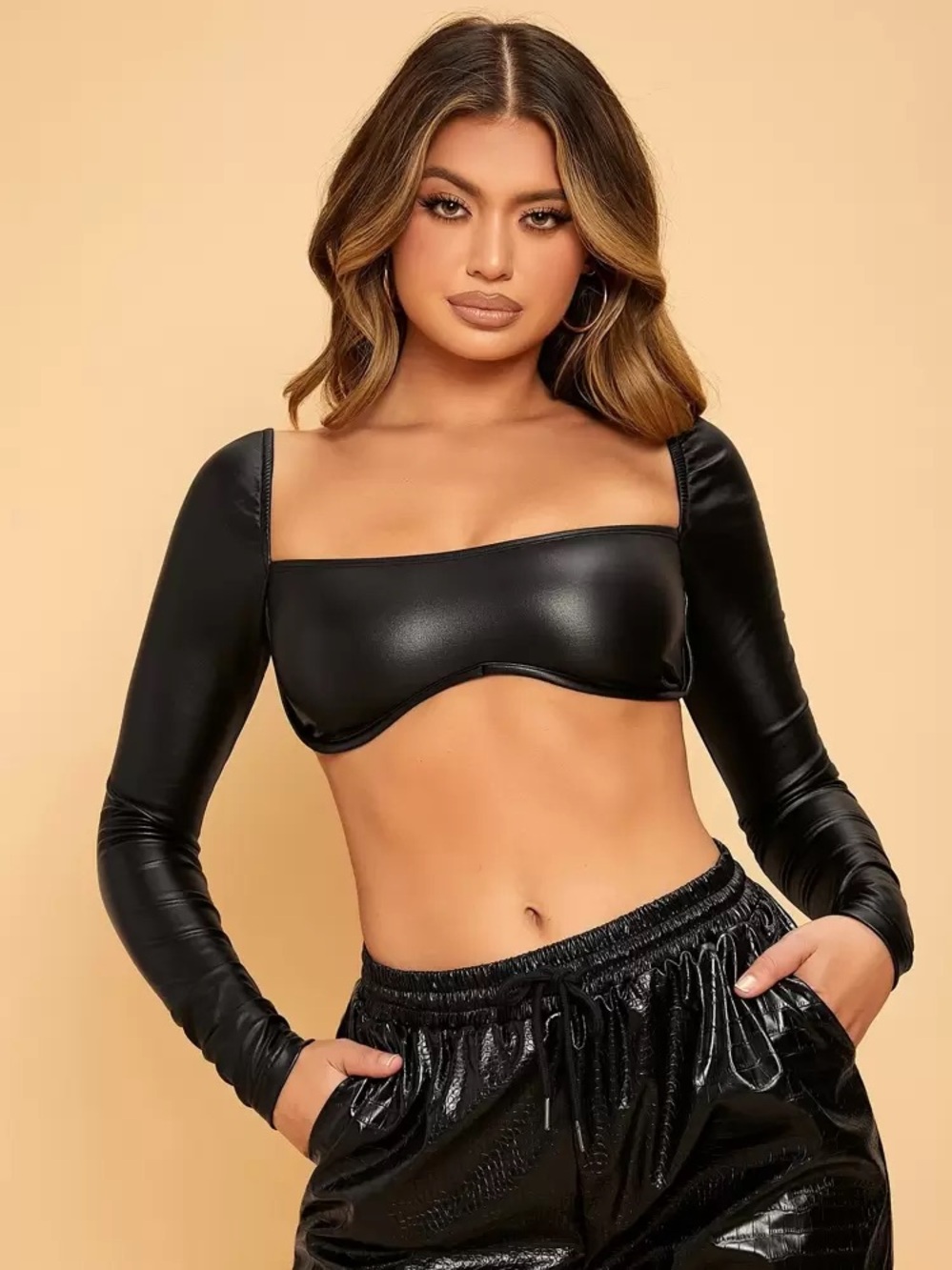 Black leather crop top